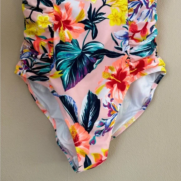 Old Navy Square Neck Pink and Yellow Floral One Piece Swimsuit - Picture 2 of 10